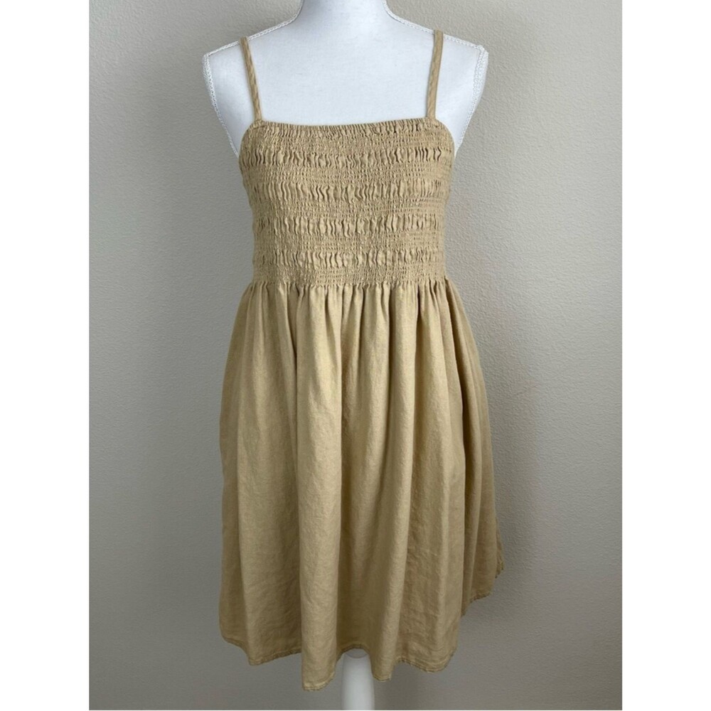 Universal Thread Linen Blend Smocked Dress Beige Cottagecore Sundress Size M